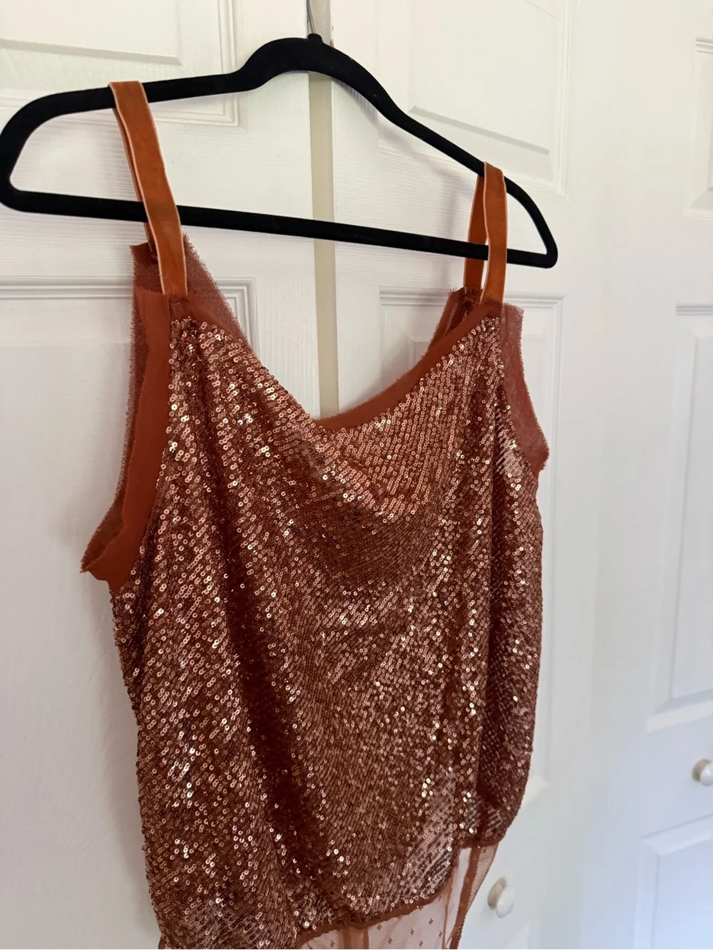 NWT Free People Shimmer & Shine Bodysuit in Sunset Orange Brown Sequins Size XL